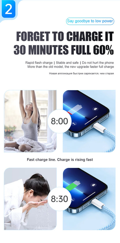 1-50Pcs Original PD 60W Fast Charging Type C Cable For Apple iPhone 13 14 12 11 17 Air 15 16 Pro Max Plus Weaving Charging Cable