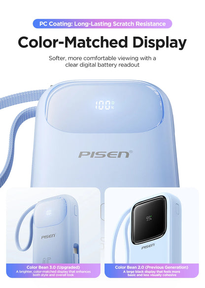 PISEN 45W Fast Charging Power Bank Built-in Dual USB-C Cable 10000mAh/ 20000mAh Mini Portable Powerbank For iPhone 17 Xiaomi