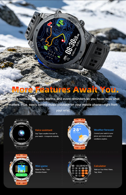 T-RX4 Ultra GPS Outdoors Military Smart Watch Men 1.7" AMOLED Compass 10ATM Waterproof 850mAh Battery Bluetooth Call Smartwatch