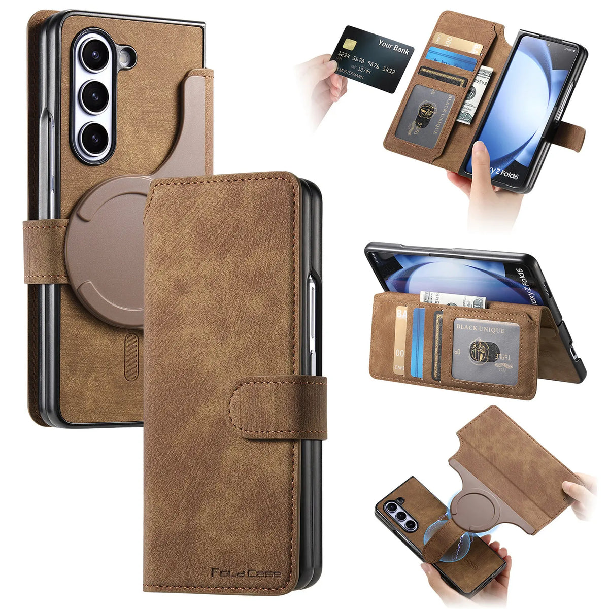2 in 1 Detachable Cards Solt Wallet Flip Book Case For Samsung Galaxy Z Fold 6 5 5G Fold6 Fold5 Removable Bag Magnetic Cover