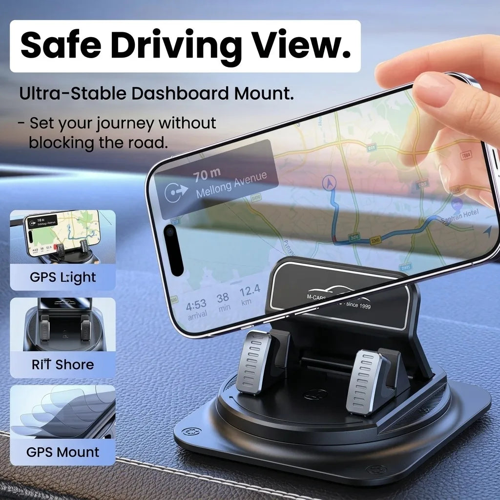 Car Dashboard Phone Holder Anti Slip Silicone Pad 360 Degree Rotation Head Up GPS Navigation Bracket Auto Accessories