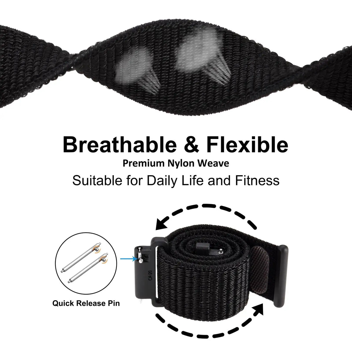 WOCCI 2PCS Nylon Watch Strap for smart watch 18mm 20mm 22mm bracelet belt for men women with hook and loop fastener watchband