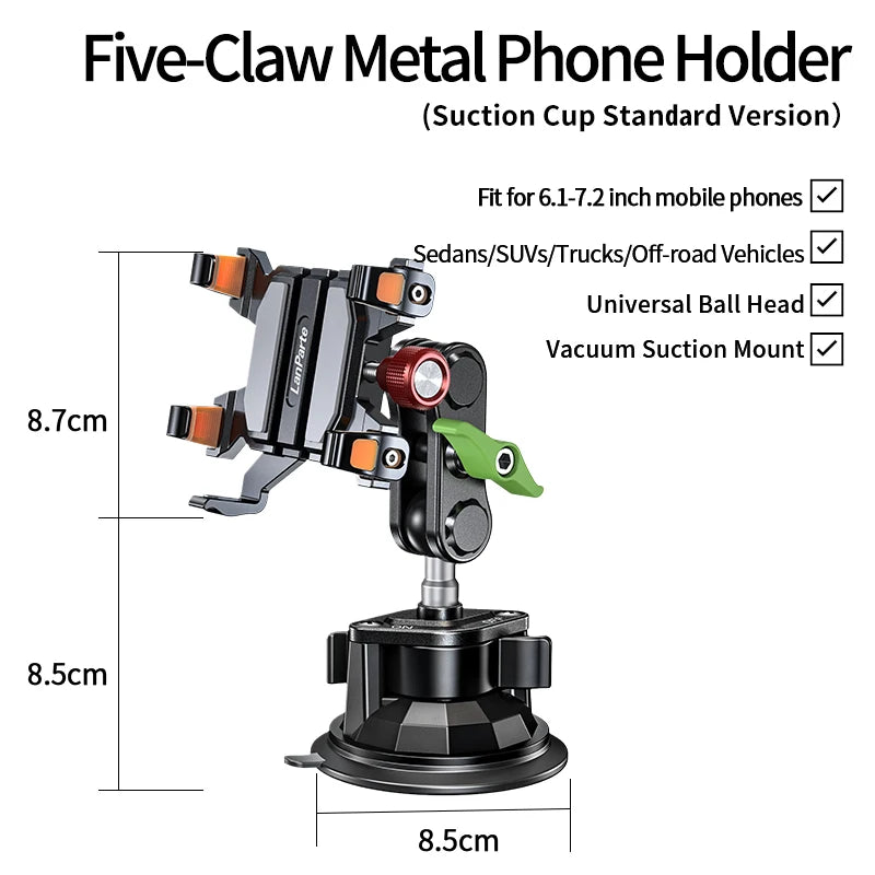 Anti-slip Heavy Duty Car Windshield Metal Five-Claw Phone Clamp Car Adhesive Suction Cup Mount Mobile Phone Holder