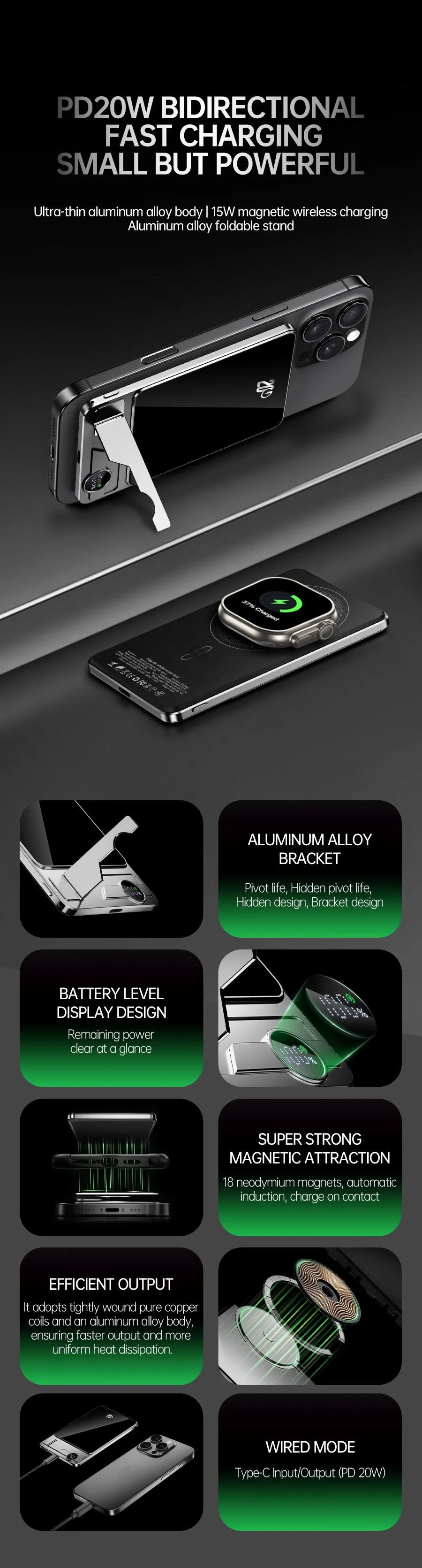 Ultra-thin Magnetic Power Bank Wireless Fast Charging Portable Battery for Apple Watch iPhone Samsung for Magsafe Powerbank