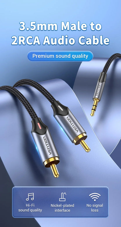 Vention RCA Cable 3.5mm to 2RCA Splitter Jack Audio Cable for Smartphone Amplifier Home Theater 3.5 AUX RCA TV Box Adaptador