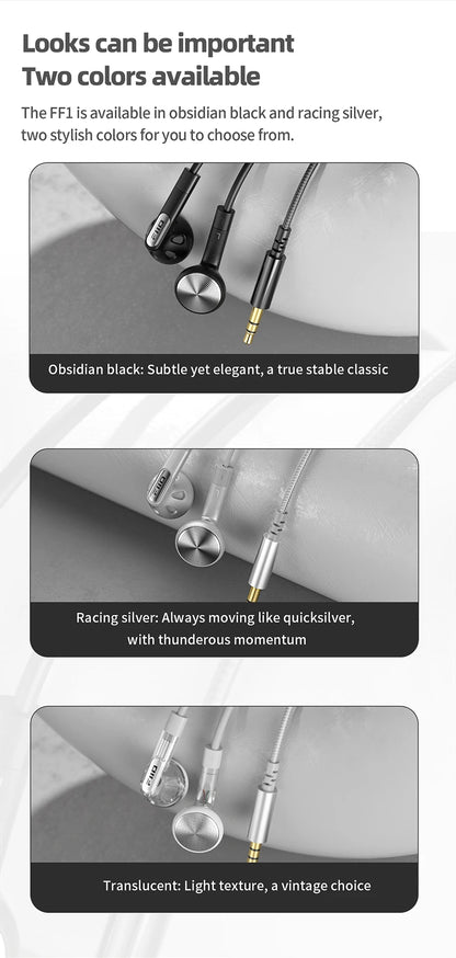 FiiO FF1 3.5mm HIFI Music Wired Bass Earbud 14.2mm Dynamic HD Microphone Earphone for Gaming Meeting Video