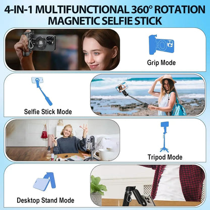 4-in-1 Multifunctional Magnetic mini Selfie Stick with 360° Rotation Wireless Bluetooth Control Magnetic Phone Holder