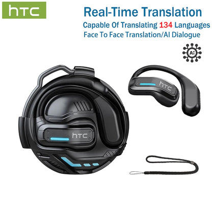 AI Translator Earphone HTC NE02 Open Ear Wireless Bluetooth Headphones Hifi Sound Quality Low Lacenty Sport Earbuds With Mic