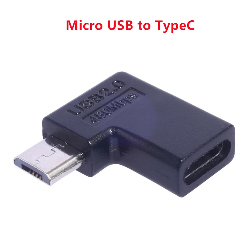 90 Degree Right Up Down Angled Micro USB Male to Type C Female Extension Adapter for Laptop PC Chargers Converter