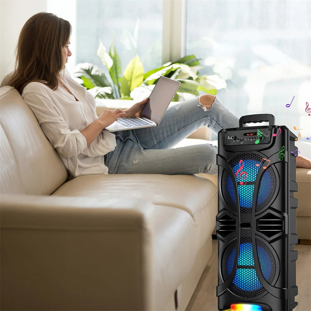 6000W Portable Party Bluetooth Speaker Sound System  Rechargeable Outdoor Loud Karaoke Dual 8 " Speaker