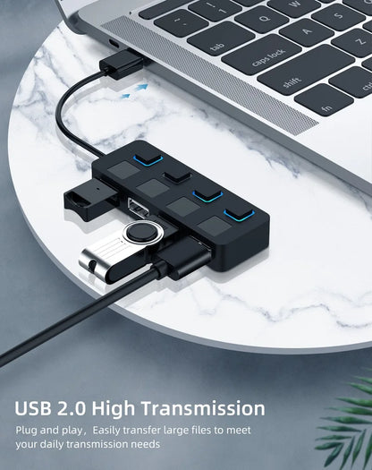 4 Ports USB 2.0 HUB Multi USB Splitter Expander Multiple USB 2.0 Hub Use Power Adapter USB2.0 Hub with Switch For PC Computer