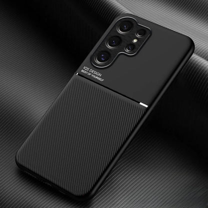 Car Magnetic Holder Leather Plate Phone Case for Samsung Galaxy S25 S22 S23 S24 Ultra Plus Edge S21 S20 FE 5G Soft Back Cover
