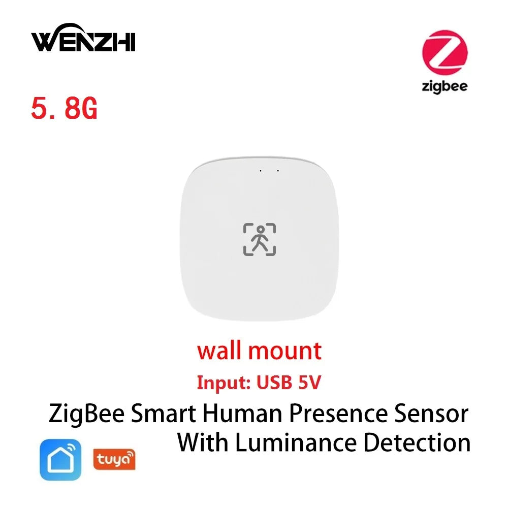 Wifi/ZigBee3.0 5.8/2.4G MmWave Human Presence Motion Sensor With Luminance/Distance Detection Tuya Smart Life Home Automation