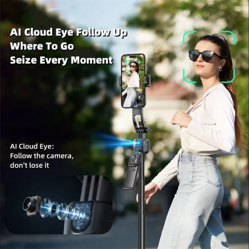 MEUYAG 1.62m AI Follow-Up Selfie Stick Fully Automatic With Bluetooth Remote Intelligent Anti Shake Pan Tilt Handheld Gimbal