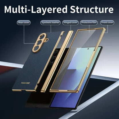 Magnetic Hinge Protection Free Folding Case For Samsung Galaxy Z Flip Fold 8 Ultra 7 6 5 4 3 Electroplated Plain Leather Cover