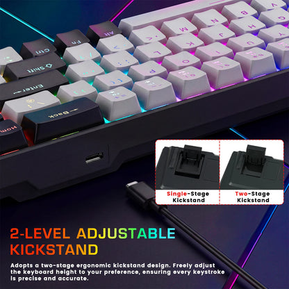FocusOnPC MK-BOX Portable 60% Mechanical Gaming Keyboard, 68 Keys Compact Wired Keyboard with LED Backlight for Gaming & Office, Compatible with PC, Laptop & Mac, Free Random Mouse Pad Included
