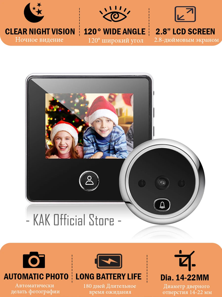 KAK 2.8" Electronic Door Viewer Camera Smart Peephole Doorbell Clear Night Vision Door Camera Photo Record Digital Door Viewer