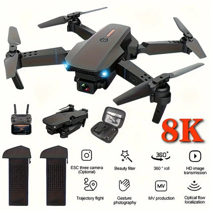 2026 Upgraded E88 PRO MAX Foldable Drone with Dual Cameras, 8K Screen Remote Control, Extra Batteries, One Key Return, Portable RC Quadcopter for Adult Beginners, Black Friday Christmas Holiday Gift