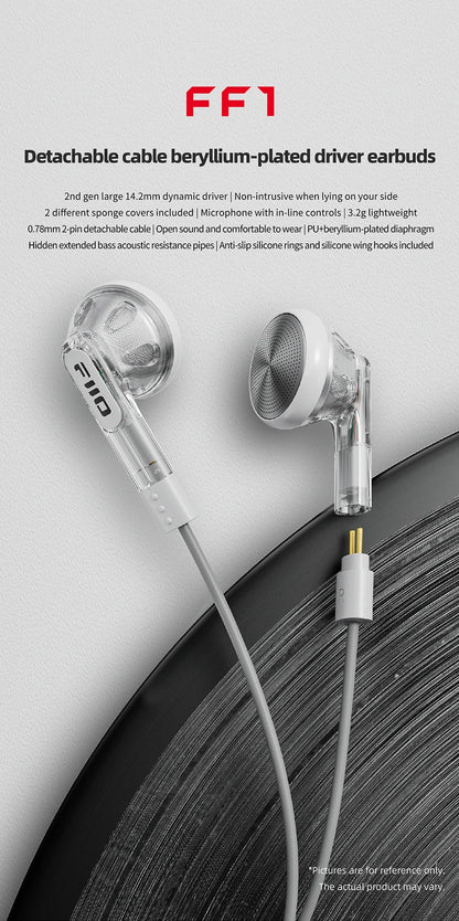 FiiO FF1 3.5mm HIFI Music Wired Bass Earbud 14.2mm Dynamic HD Microphone Earphone for Gaming Meeting Video
