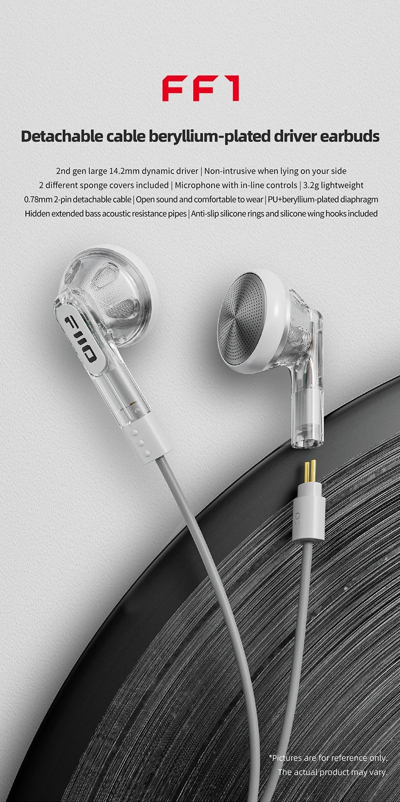 FiiO FF1 3.5mm HIFI Music Wired Bass Earbud 14.2mm Dynamic HD Microphone Earphone for Gaming Meeting Video