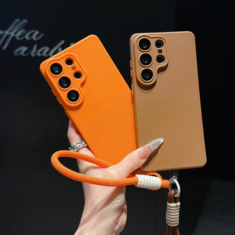 For Samsung Galaxy S26 S23 S24 S25 Ultra Plus FE A57 A55 A56 A53 A54 A37 A36 A35 A34 A17 A16 A15 14 Wrist Strap Matte Phone Case