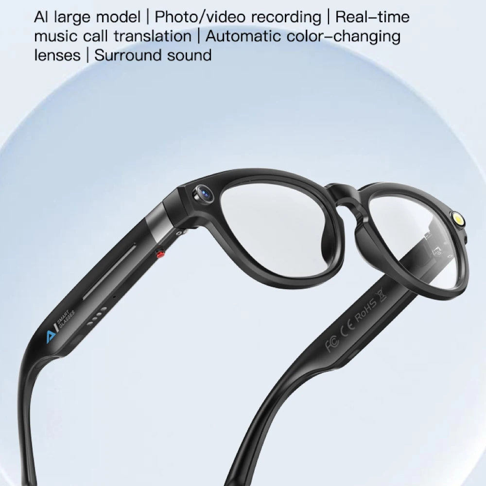 AI Shooting Smart Glasses Blue Tooth Call Automatic Color Changing Lenses Real Time Translation Music 4K Camera Men Women