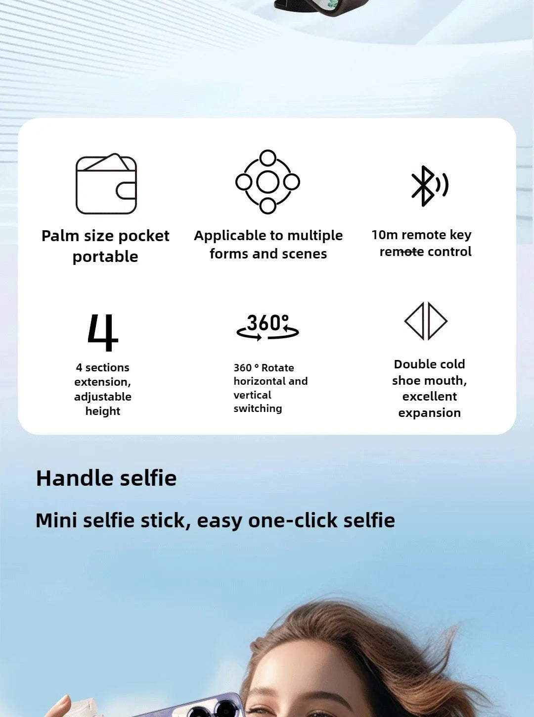 Super Mini Selfie Stick Portable Phone Holder Shooting Aid Versatile Integrated Design Bluetooth Remote For Live Broadcas