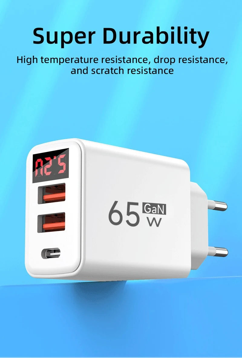 65W USB C Charger Fast Charger Phone Charger Adapter with LED Display QC3.0 EU/US/UK Plug For iPhone Samsung Xiaomi Wall Charger