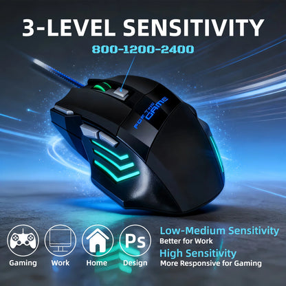 T-WOLF Wired Gaming Mouse 7 Buttons RGB Backlit Mouse Fire Button 2400 DPI Adjustable Ergonomic Optical Mouse for PC Laptop Gamer Professional