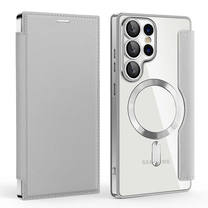 For Magsafe Magnetic Luxury Solid Color Leather Flip Wallet Card Slot Phone Case For Samsung S25 Ultra S23 S22 S24 Ultra Plus