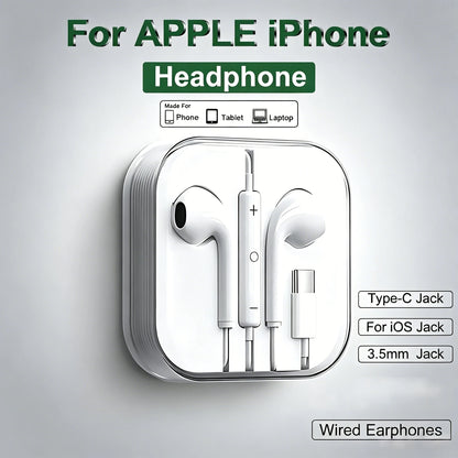 In-Ear Wired Earphones For Apple iPad iPhone 15 11 12 13 14 16 17 Pro Max TypeC Headphones Laptops Tablet 3.5mm Earphones