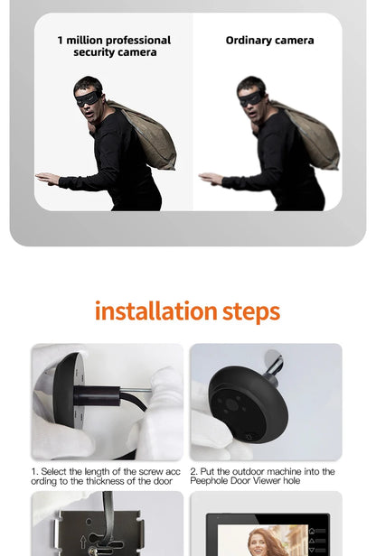 4.3 Inch HD Display Visual Peephole Video Doorbell 145 Degree Angel 1 Megapixel Camera PIR Motion Detection Night Vision Cat Eye