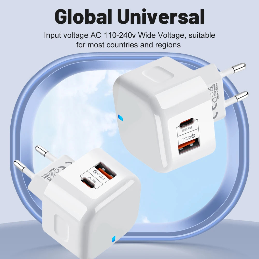 20W PD Dual Ports Wall Charger Type-C USB C PD Phone Fast Charger Super Quick Charging Power Adapters EU/US/UK Plug For iPhone