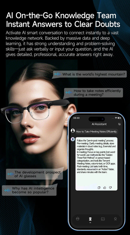 2026 New HD 800W Pixel Smart Glasses with Camera 1080P Video Recording WIFI ChatGPT Translation Music Call Earphones Sunglasses