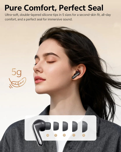 QCY MeloBuds N60 HT19 Wireless Bluetooth 6.0 Earphones 56dB Hybrid ANC LDAC Hi-Res Audio with Coaxial Dual Driver Earbuds 45Hrs