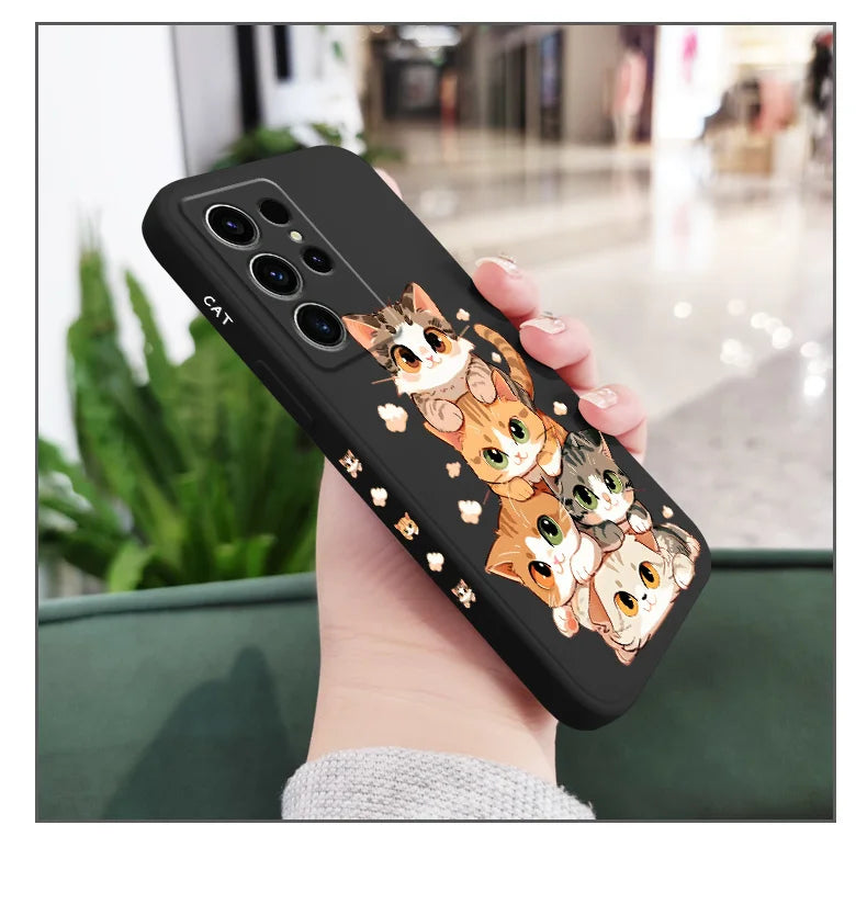 Cute Soft Cat Phone Case For Samsung Galaxy S25 S24 S23 S22 S21 S20 S10 S10E Ultra Plus FE Note 20 Ultra Plus Cover