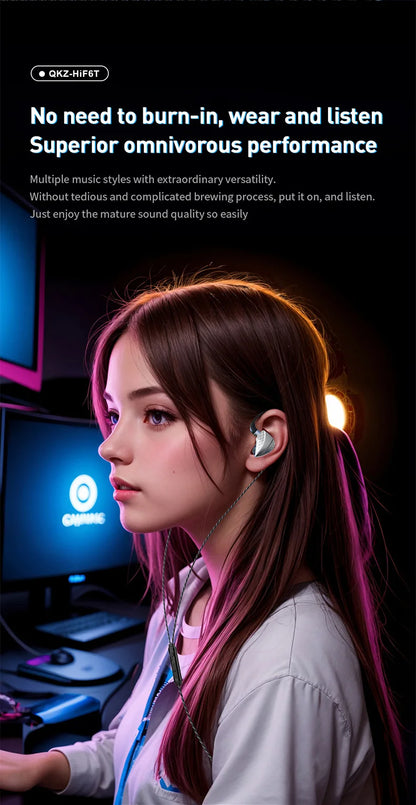 QKZ Hi6T In-Ear Headphones, Studio Monitors, Wired Bass Control, Mobile, Running, Live Streaming