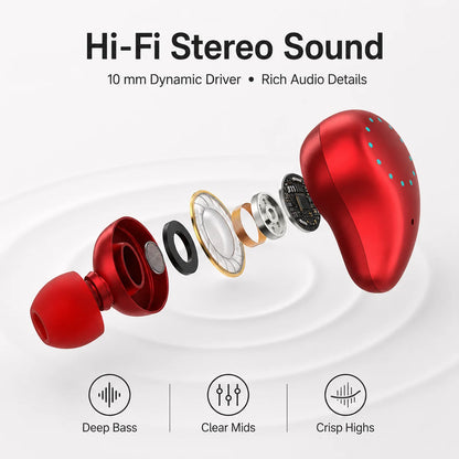 TWS earbuds Mini Invisible Hi-Fi Wireless Earphones, 10mm Driver, DSP Noise Reduction, 56H Long Battery Life, Touch Control