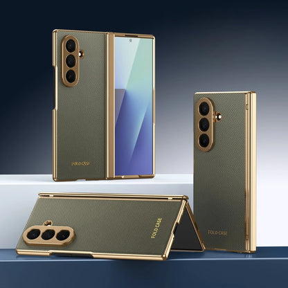 Magnetic Hinge Protection Free Folding Case For Samsung Galaxy Z Flip Fold 8 Ultra 7 6 5 4 3 Electroplated Plain Leather Cover