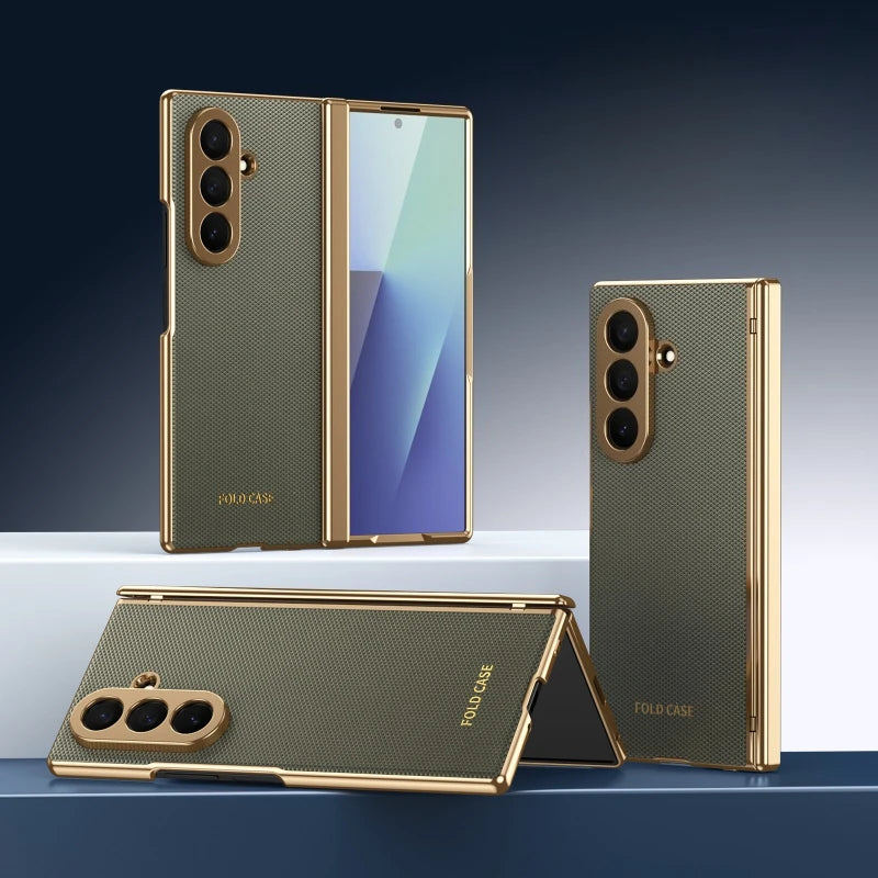 Magnetic Hinge Protection Free Folding Case For Samsung Galaxy Z Flip Fold 8 Ultra 7 6 5 4 3 Electroplated Plain Leather Cover