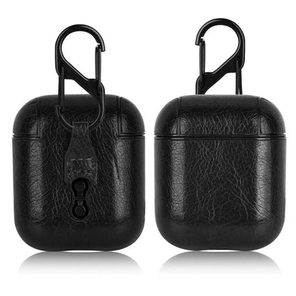 PU Leather Earphone Case for AirPods 1/2 Gen Earbuds Cover Wireless Headphone Protective Shell with Carabiner