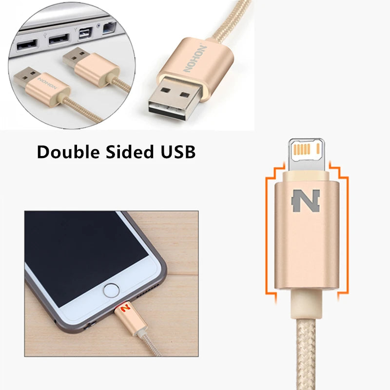 Smart Led Light Fast Charging USB Braided Cable For iPhone 11 12 13 Mini 14 Pro Max X XR XS Max 6S 7 8 Plus USB-A Data Cable 1m