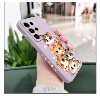 Cute Soft Cat Phone Case For Samsung Galaxy S25 S24 S23 S22 S21 S20 S10 S10E Ultra Plus FE Note 20 Ultra Plus Cover