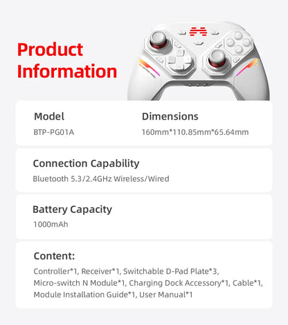 BEITONG PANGU Modular Wireless Controller, DIY Layout, Tool-Free Swap, TMR Joystick, for Switch/PC/Android/iOS