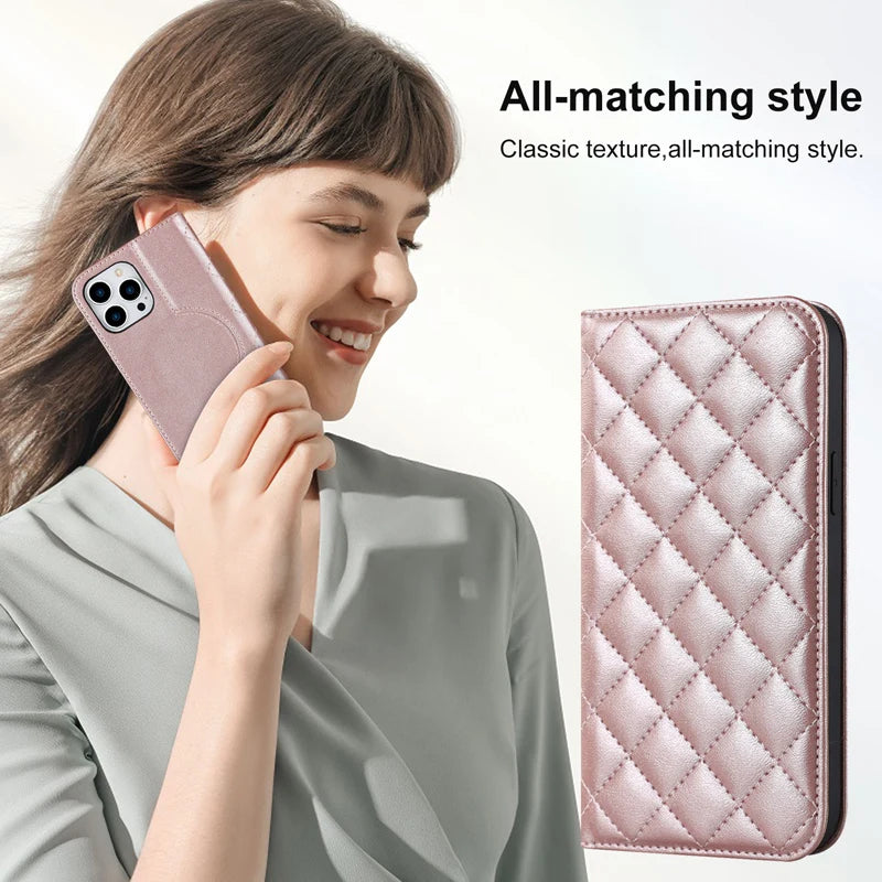 For Magsafe Wallet Leather Flip Case For iPhone 12 13 14 15 16 Pro Max mini Magnetic Wireless Charging Book Folio Cover