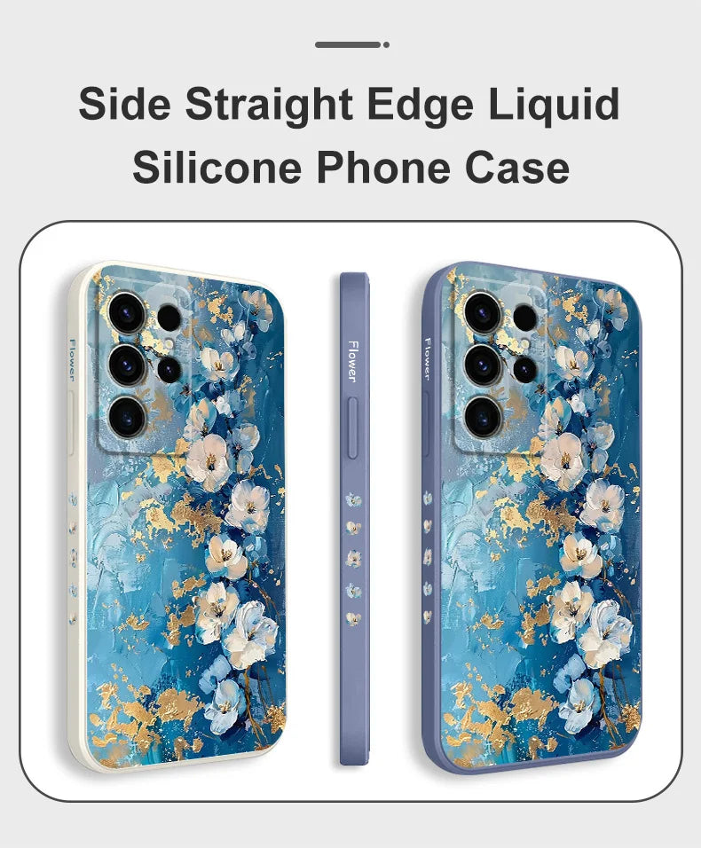 Gold Leaf Flower Phone Case For Samsung Galaxy S25 FE S24 S23 S22 S21 S20 S10 S10E Ultra Plus FE Note 20 Ultra Plus Cover