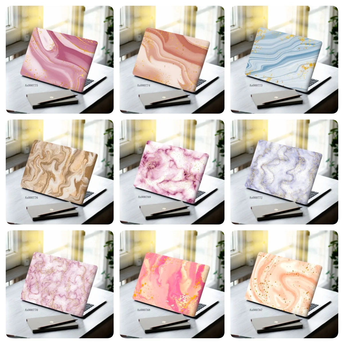 2pcs Luxury Rose Gold Marble Laptop Sticker Self-Adhesive Anti-Scratch Skin MacBook Notebook PC Keyboard Waterproof Skin Decor
