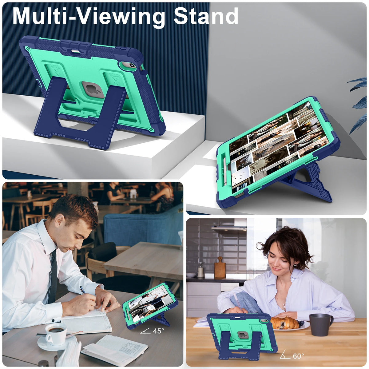 Heavy Duty Shockproof Case for iPad Air 13 11 M4/3/2 Air 4 5 Mini 6 A17 Pro Rugged Protective Cover with Pen Holder/Kickstand