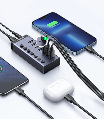 UGREEN USB C Hub 7-Port USB3.0 Splitter with Individual OFF/ON Switch LED Indicator for Desktop PC Laptop USB Ports Extender