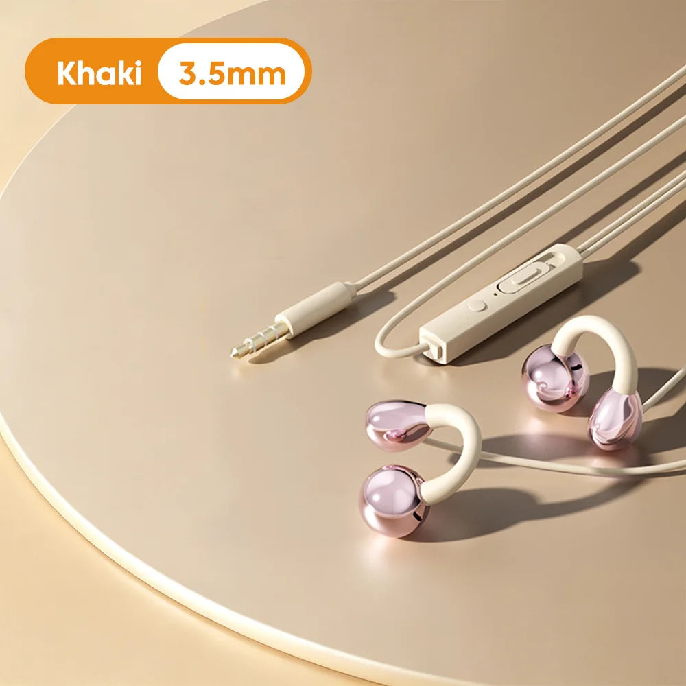 3.5MM/Type C Wired Headphones With Microphone HiFi Sound Ear Clip Non-in-ear Wired Earphones for iphone 15 16 17 Samsung